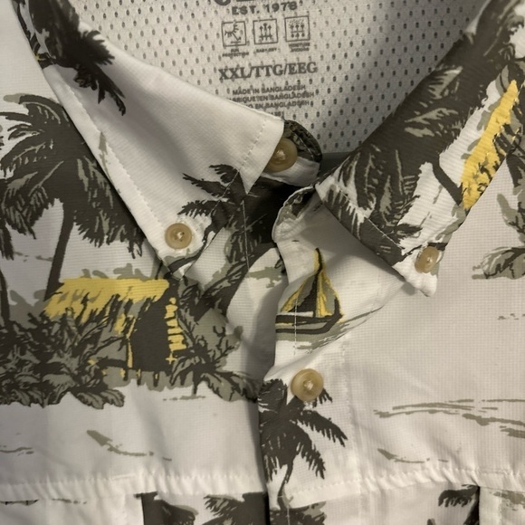 CHAPS XXL HAWAIIAN SHIRT WHITE WITH GREEN PALM TREES 2  POCKETS COLLAR SS - Picture 4 of 11